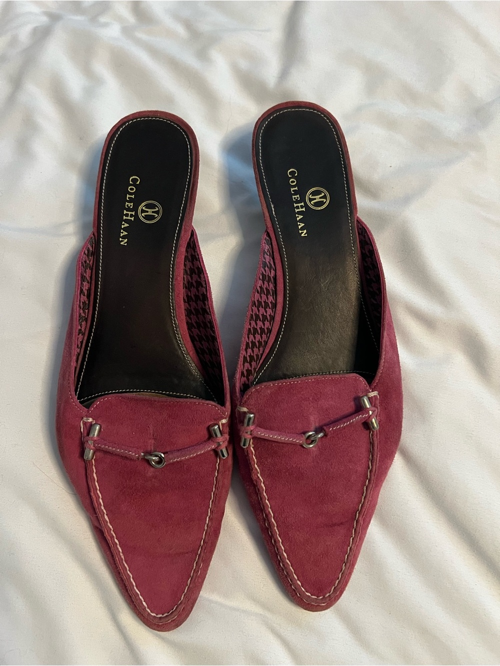 Cole Haan Burgundy Suede Pointed-Toe Slip-On Mules